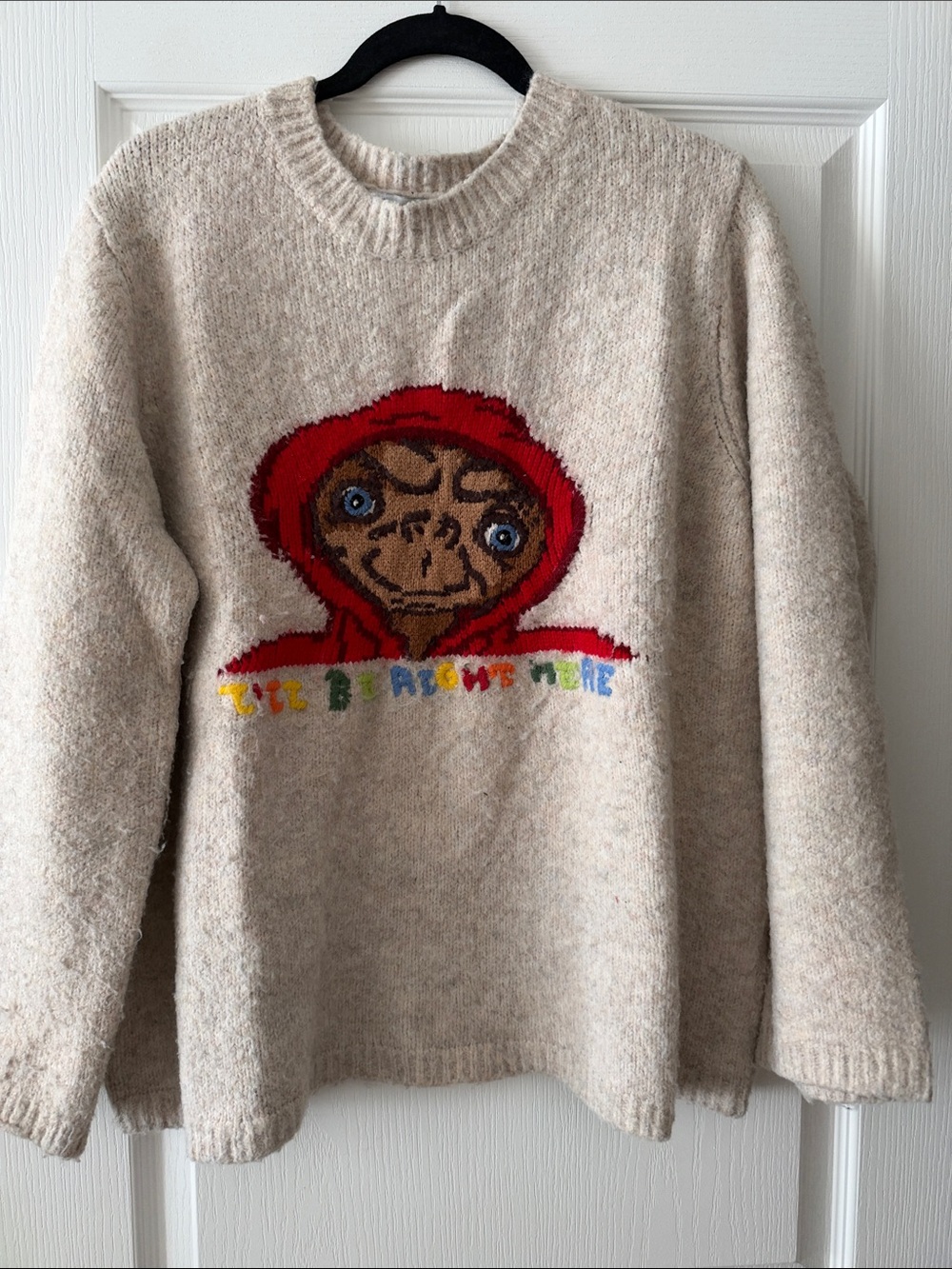 Zara Beige Crewneck Sweater with Red Graphic Hooded E.T.